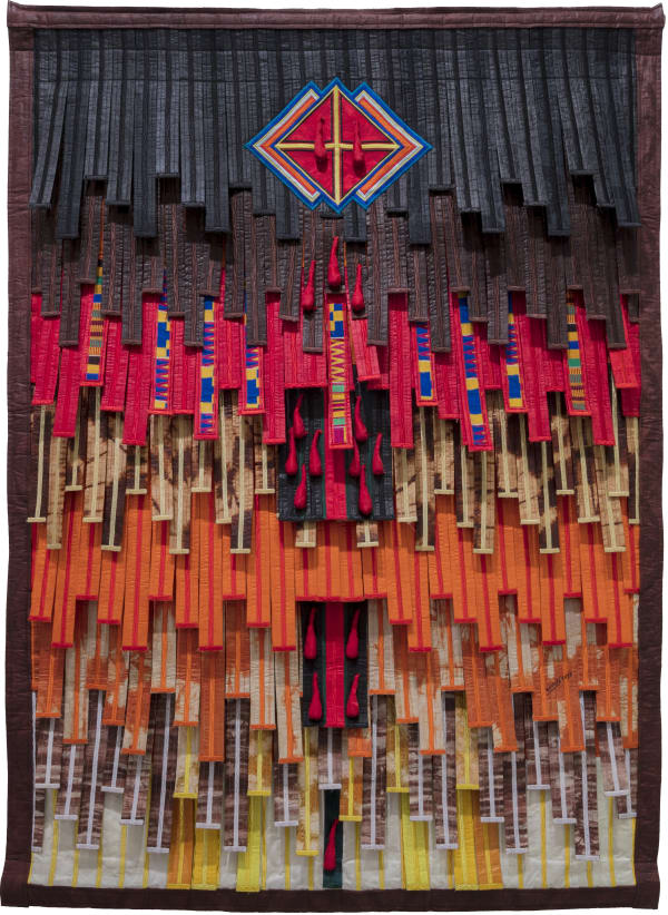Abdoulaye Konaté Ocre orangé aux 3 trapèzes 2022 Textile 155 × 114 cm