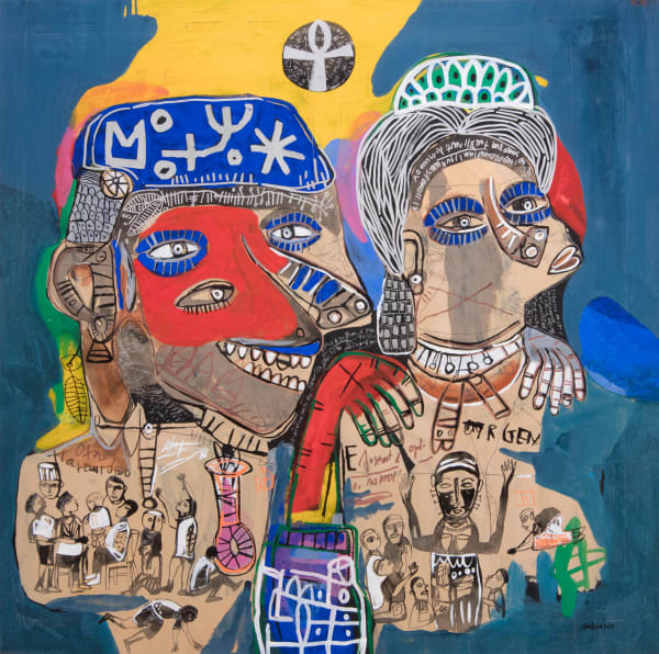 Hako Hankson The courtyard of the palace 2023 Acrylic and Indian Ink on canvas 149 × 149 cm