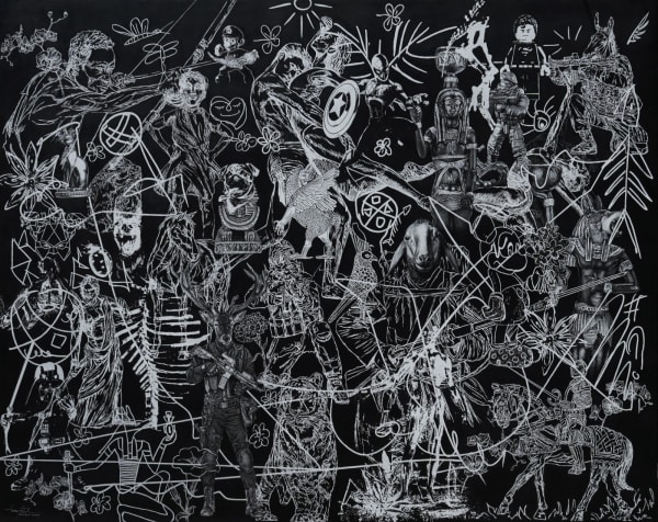 Bestrizal Besta The World is Spinning 2022 Charcoal and acrylic on canvas 200 × 250 cm