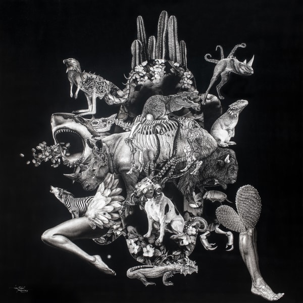 Besta Bestrizal Through it all 2019 Charcoal on canvas 200 x 200 cm