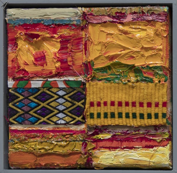 Tegene Kunbi Untitled 2024 Oil on canvas with textile 20 × 20 cm