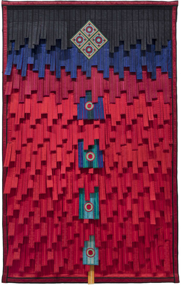 Abdoulaye Konaté Rouge touareg (noir, bleu, et vert) 2019 Textile 234 × 147 cm