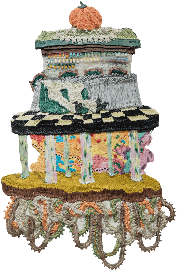 Troy Makaza Meaning responsibility and contentment part 3 2022 Silicone infused with paint 218 × 114 cm