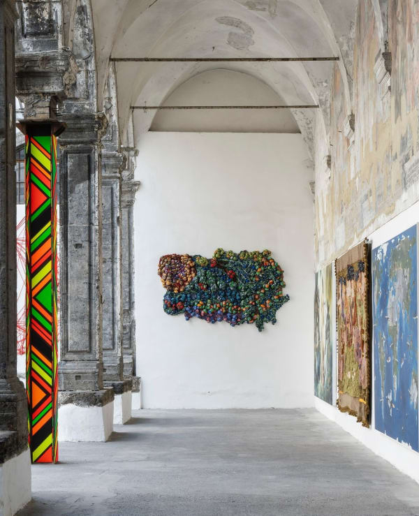 Samuel Nnorom, Sunrise on this Side, 2023, African Wax Print Fabric, 236 × 170 × 20 cm