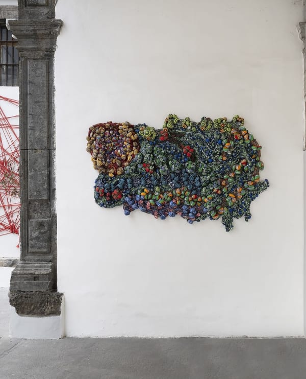 Samuel Nnorom, Sunrise on this Side, 2023, African Wax Print Fabric, 236 × 170 × 20 cm