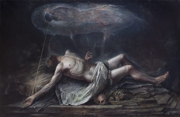 Agostino Arrivabene Afflato 2024 Oil and gold leaf on linen 123 × 190 cm