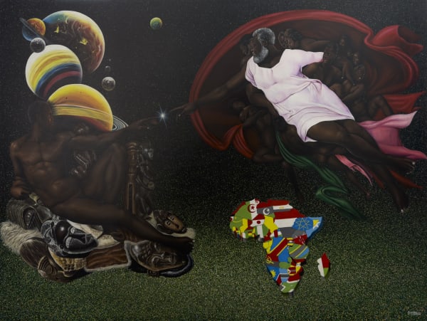 Amani Bodo La connexion au dieu de nos ancêtres 2024 Acrylic on canvas 150 × 200 cm