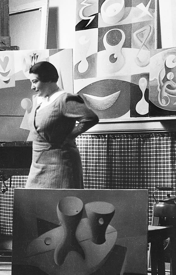 Paule Vézelay - White and Cream Form with Three Circles, 1952
