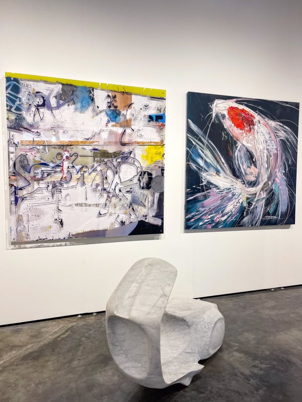 Paintings and sculpture displayed at Carousel Fine Art's gallery both at the Palm Beach Modern and Contemporary art fair, 2022.