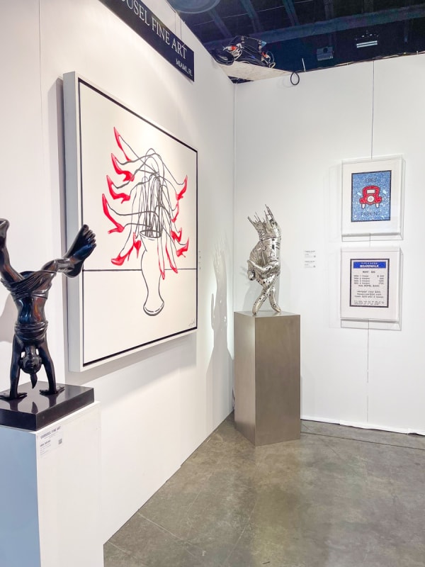 Paintings and sculptures displayed at Carousel Fine Art's booth at the Palm Beach Show art fair, 2022.