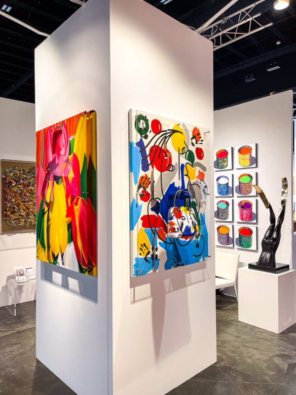 Paintings and sculptures displayed at Carousel Fine Art's booth at the Palm Beach Show art fair, 2022.