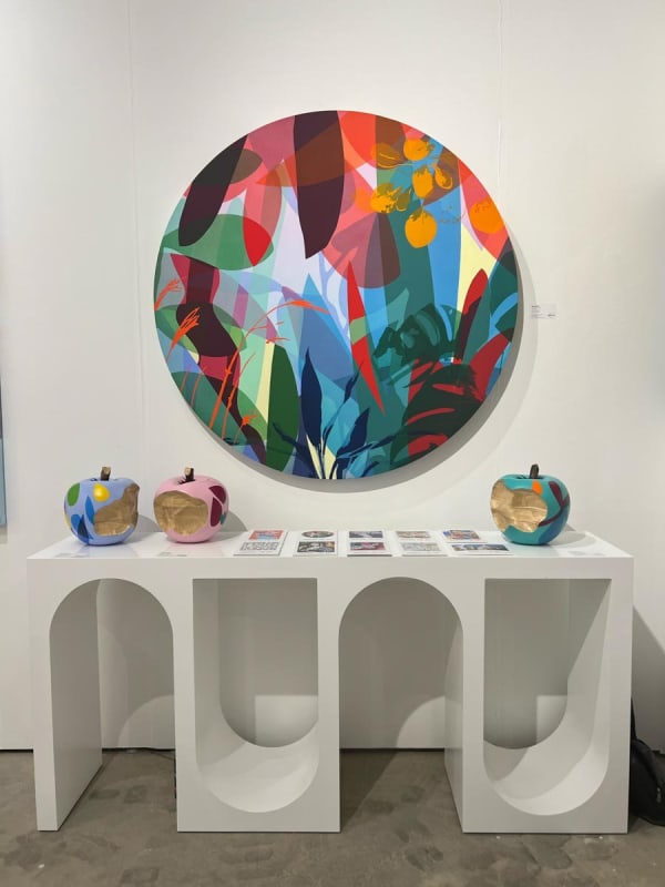 Paintings and sculptures displayed at Carousel Fine Art's booth at the art fair, Context Art Miami 2022