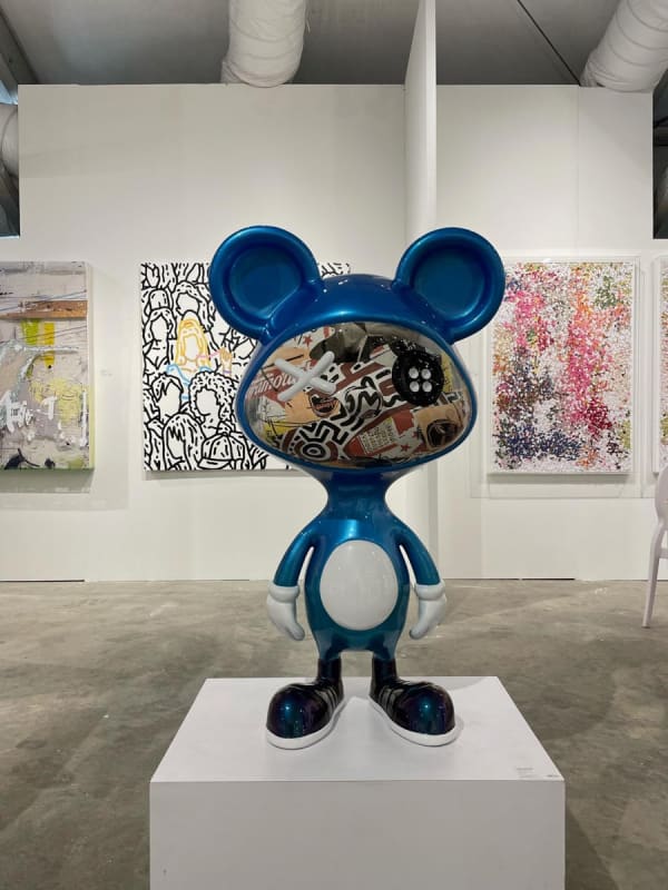 Paintings and sculpture displayed at Carousel Fine Art's booth at the art fair, Context Art Miami 2022.