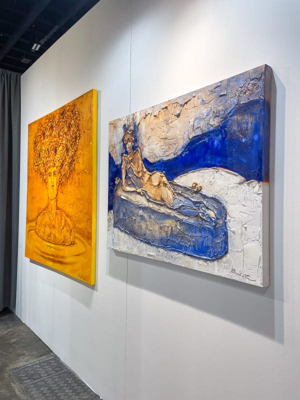 Paintings displayed at Carousel Fine Art's booth at the Palm Beach Show art fair, 2023.