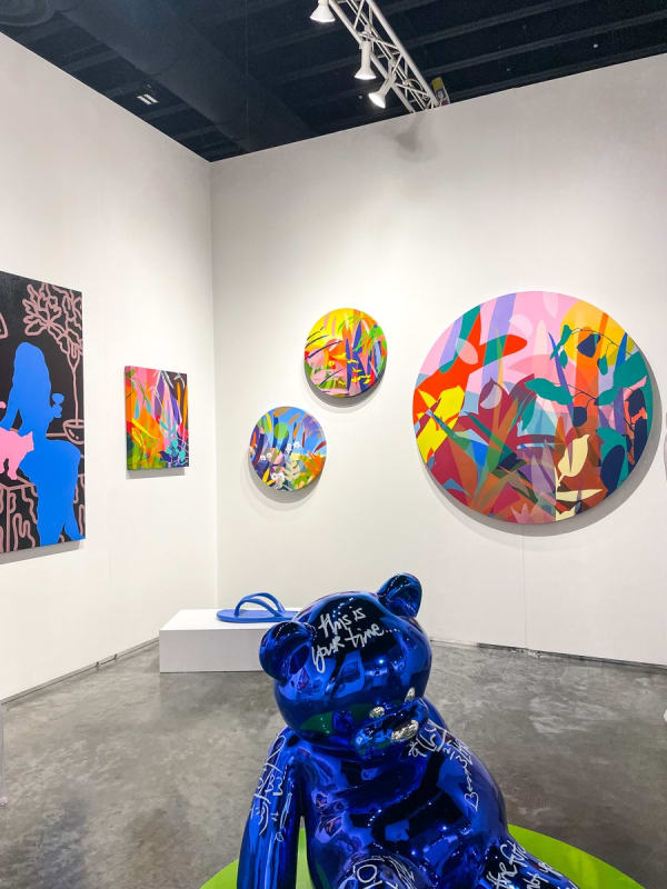 Paintings and sculpture displayed at Carousel Fine Art's gallery both at the Palm Beach Modern and Contemporary art fair, 2023.