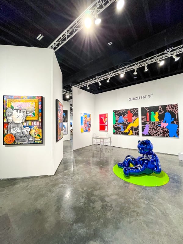 Paintings and sculpture displayed at Carousel Fine Art's gallery both at the Palm Beach Modern and Contemporary art fair, 2023.