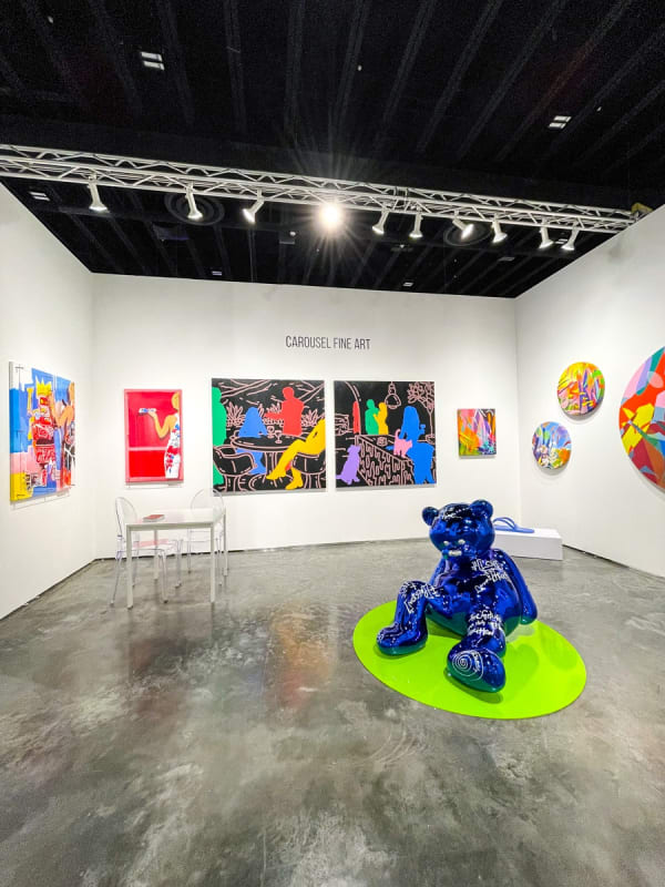 Paintings and sculpture displayed at Carousel Fine Art's gallery both at the Palm Beach Modern and Contemporary art fair, 2023.