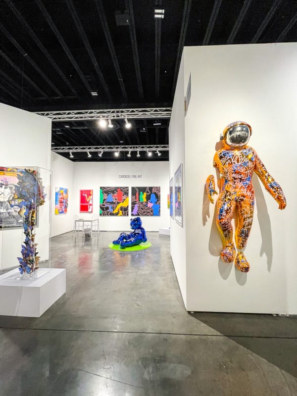 Paintings and sculpture displayed at Carousel Fine Art's gallery both at the Palm Beach Modern and Contemporary art fair, 2023.
