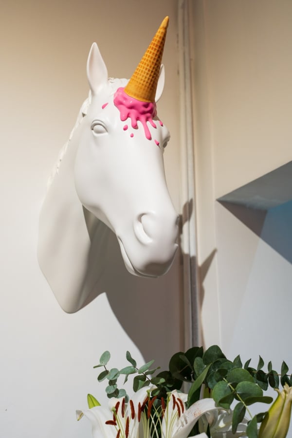 Sculpture of unicorn in Carousel Fine Art's Miami gallery space during the Grand Opening.