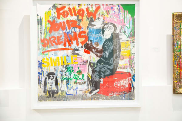 Painting by Mr. Brainwash at Carousel Fine Art's new gallery space in Buckhead Village, Atlanta during an event for their grand opening.