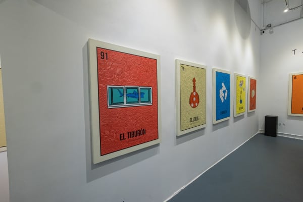 Cayla Birk's artworks displayed in Carousel Fine Art's Miami location for the Cayla Birk exhibition, "It's in the Cards."