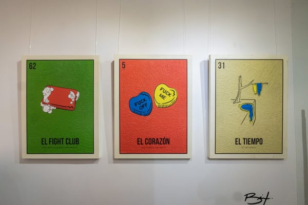 Cayla Birk's artworks displayed in Carousel Fine Art's Miami location for the Cayla Birk exhibition, "It's in the Cards."