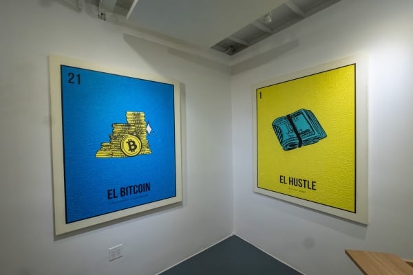Cayla Birk's artworks displayed in Carousel Fine Art's Miami location for the Cayla Birk exhibition, "It's in the Cards."