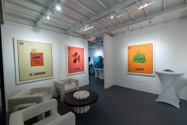 Cayla Birk's artworks displayed in Carousel Fine Art's Miami location for the Cayla Birk exhibition, "It's in the Cards."