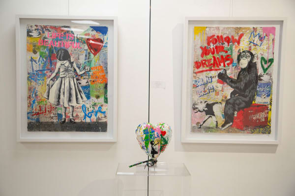 Paintings created by John Westbay displayed in Carousel Fine Art's Atlanta gallery space during the spotlight exhibition for John Westbay titled "Love, Outside the Lines."
