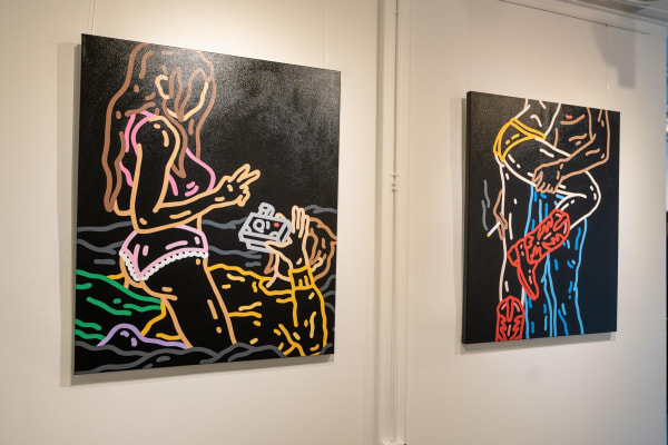 Paintings displayed at Carousel Fine Art's gallery space in Miami, FL during Chance Cooper's Spotlight Exhibition, "Between Me and You."