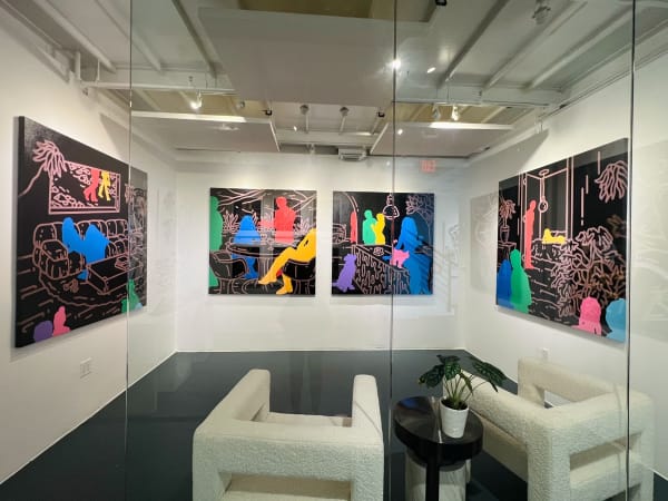 Paintings displayed at Carousel Fine Art's gallery space in Miami, FL during Chance Cooper's Spotlight Exhibition, "Between Me and You."