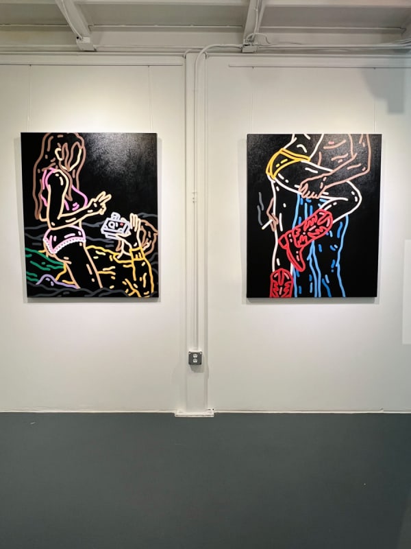 Paintings displayed at Carousel Fine Art's gallery space in Miami, FL during Chance Cooper's Spotlight Exhibition, "Between Me and You."