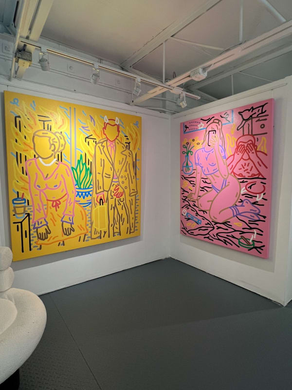 Paintings displayed at Carousel Fine Art's gallery space in Miami, FL during Chance Cooper's Spotlight Exhibition, "Between Me and You."