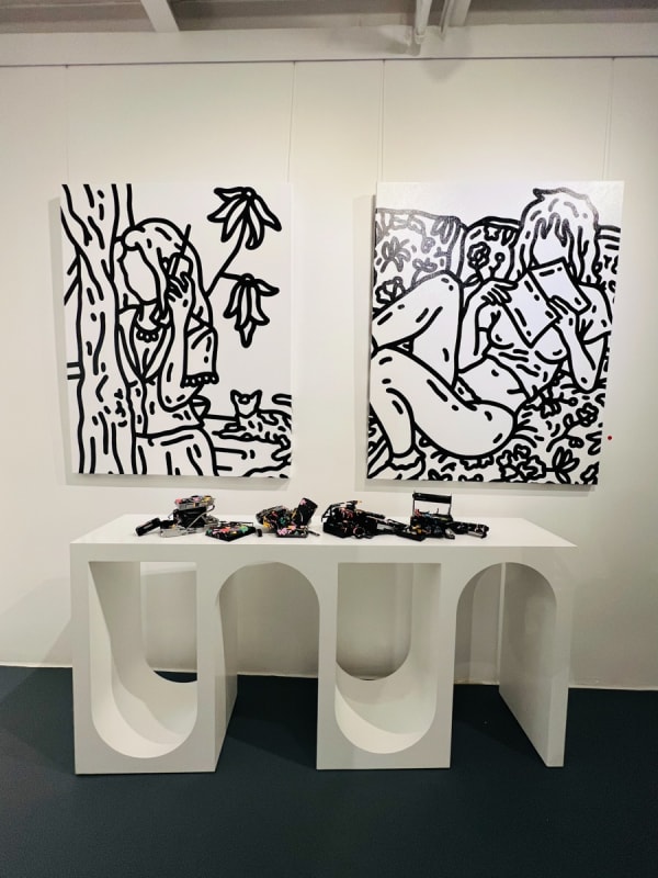 Paintings displayed at Carousel Fine Art's gallery space in Miami, FL during Chance Cooper's Spotlight Exhibition, "Between Me and You."