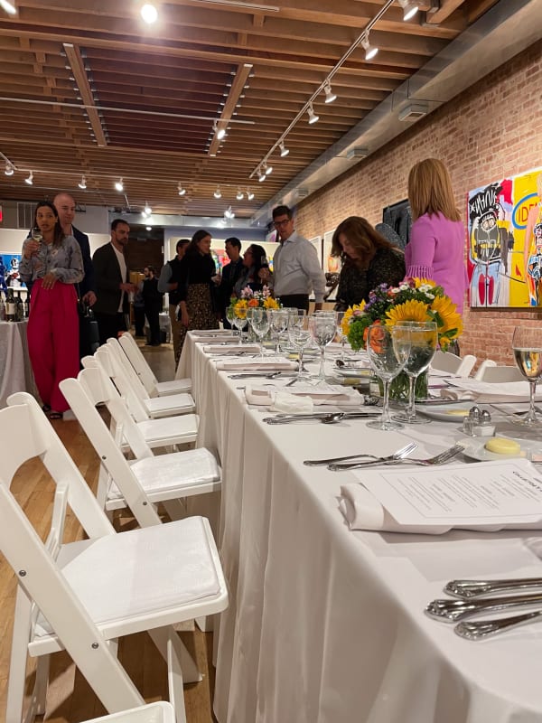 Table decorated for Collector's Dinner at Carousel Fine Art's gallery space in Chicago.