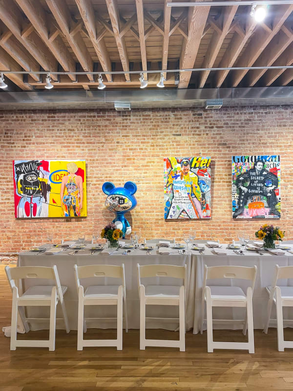 Table decorated for Collector's Dinner at Carousel Fine Art's gallery space in Chicago.