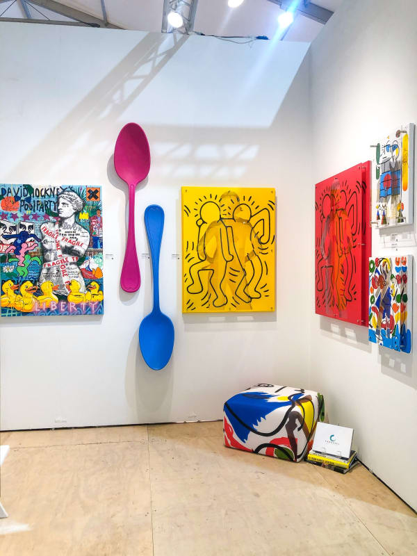 Paintings and sculptures displayed at Carousel Fine Art's gallery both at the Hampton's Art Market, 2021.
