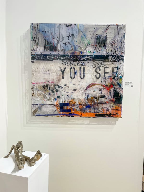 Paintings and sculptures displayed at Carousel Fine Art's gallery both at the Hampton's Art Market, 2021.