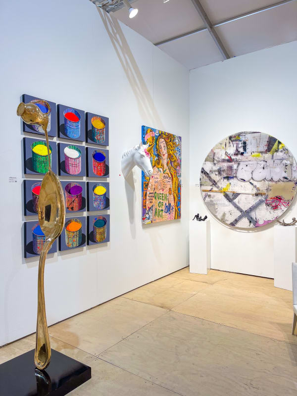 Paintings and sculptures displayed at Carousel Fine Art's gallery both at the Hampton's Art Market, 2021.