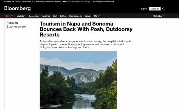 Tourism in Napa and Sonoma Bounces Back With Posh, Outdoorsy Resorts