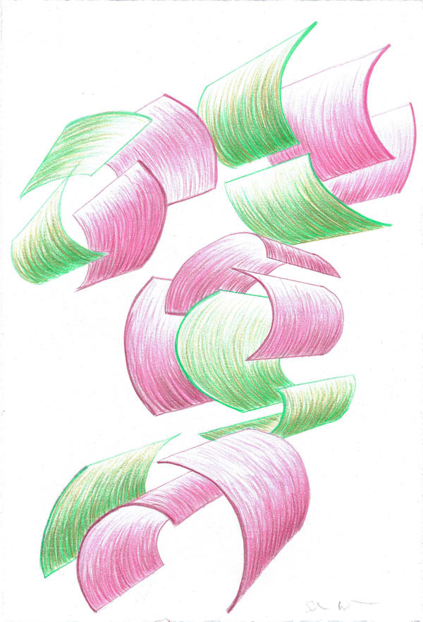 Sarah WATSON Untitled (pink and green planes) sketch Coloured pencil and spray acrylic on Arches paper 28.5 x 19 cm