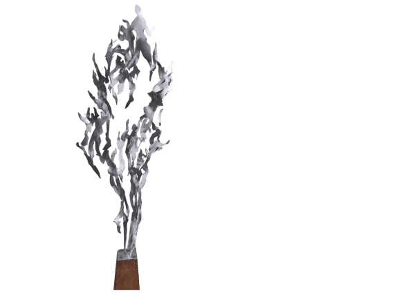 Stainless Steel sculpture with Corten base, Figure di fuoco by Marco Di Piazza