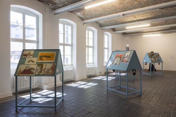 View of Sarnath Banerjee’s installation Critical Imagination Deficit, 2025, at the KW Institute for Contemporary Art. Photo Diana Pfammatter and Eike Walkenhorst/©Sarnath Banerjee