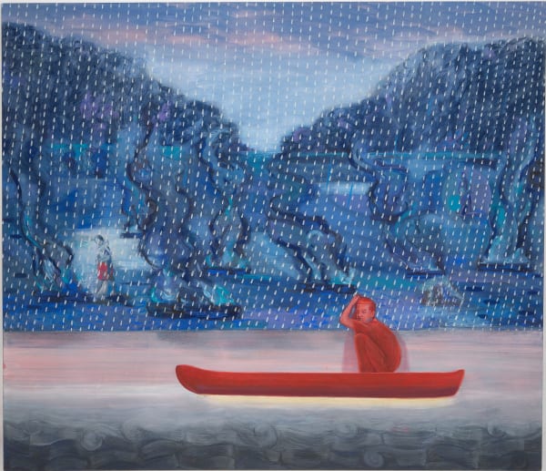 Mahesh Baliga, In Between Rain and Fire, Casein on Canvas, 69 x 84 inches, 2021