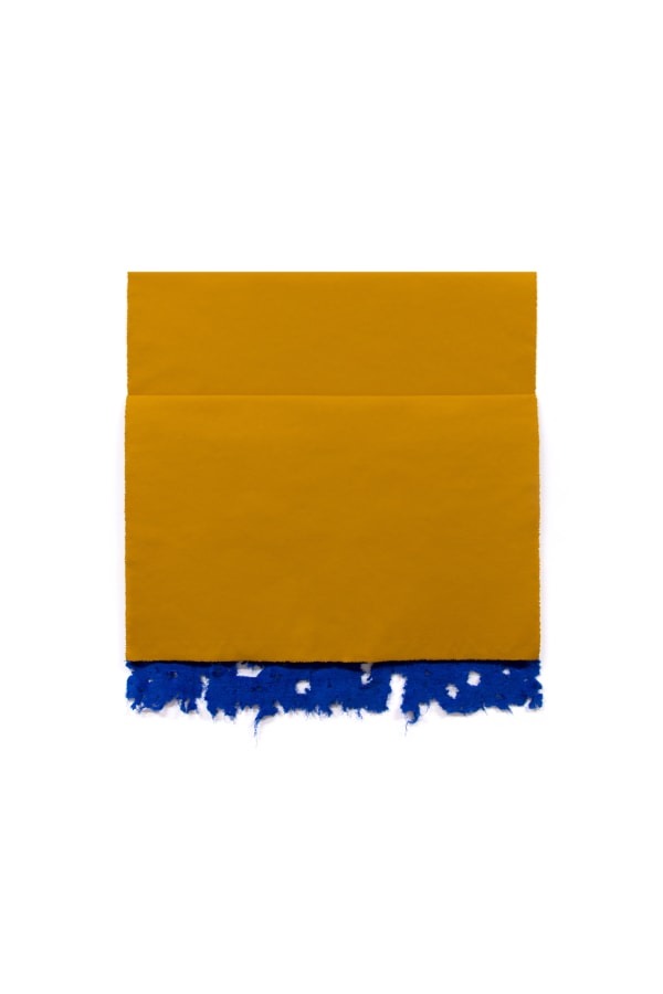 Neha Choksi, In limine (reaching air), Pigment mined from earth, canvas, towel marred by rock, on plywood, 46 x 49 inches, 2020