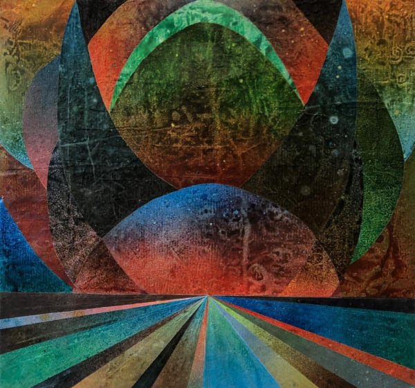 Sandeep Mukherjee, Pasts, Presents, Futures, Acrylic and sand on hand embossed aluminium, 48 x 51 inches, 2020