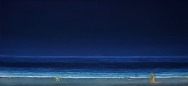 Mahesh Baliga, Singer by the Sea, Casein on canvas, 66 x 30 inches, 2019