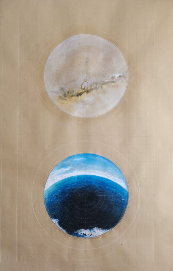 Parallax I, Dry pastel, pan pastel, colour pencil, graphite pencil, glass marker on drafting paper, 130 x 80cm, 2020