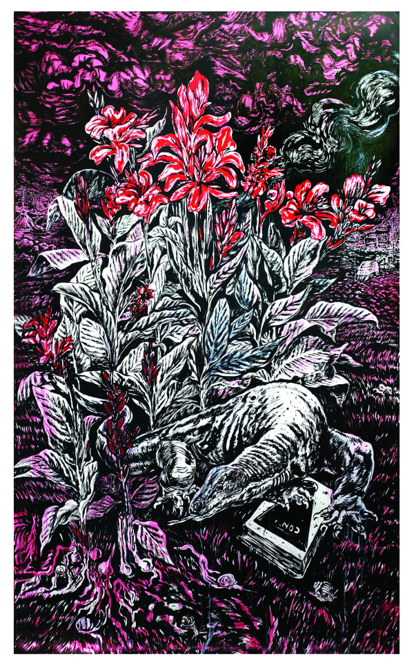 Anupam Roy, Conservation, Black pigment with distemper and watercolour on paper, 96 x 60 inches, 2021