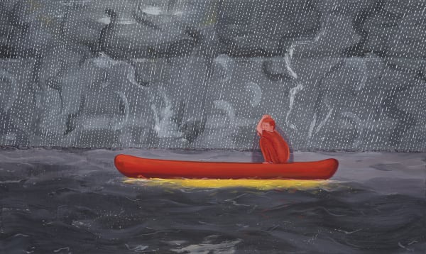 Mahesh Baliga, Crossing, Casein on Canvas, 36 x 60 inches, 2021